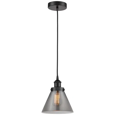 Innovations Lighting Cone 8" Matte Black Mini Pendant W/ Plated Smoke Shade In Gray