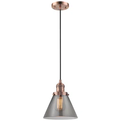 Innovations Lighting Cone 8" Wide Antique Copper Mini Pendant With Plated Smoke Glass