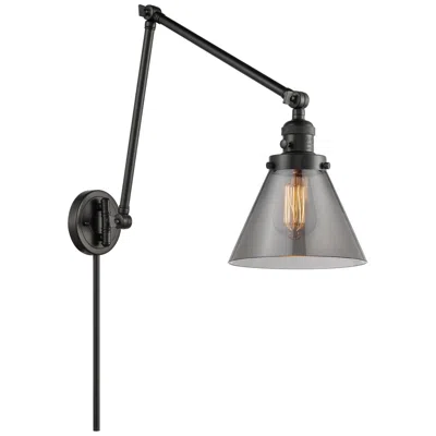 Innovations Lighting Cone Matte Black Swing Arm Wall Lamp With Smoke Glass Shade