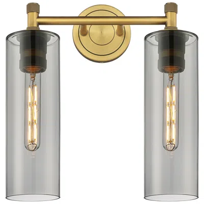 Innovations Lighting Crown Point 13.88"w 2 Light Brushed Brass Bath Light W/ Plated Smoke S