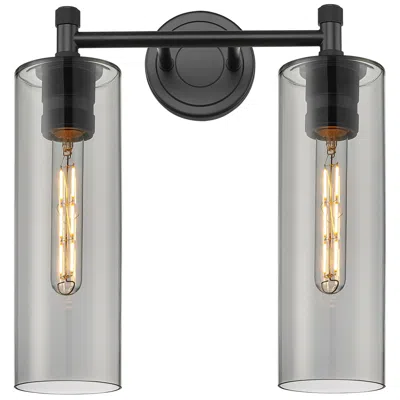 Innovations Lighting Crown Point 13.88"w 2 Light Matte Black Bath Light With Plated Smoke S