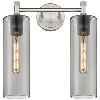 Innovations Lighting Crown Point 13.88"w 2 Light Satin Nickel Bath Light With Plated Smoke