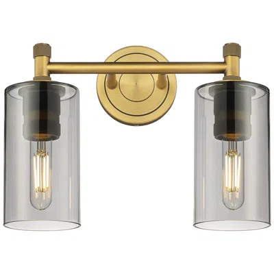 Innovations Lighting Crown Point 14" Wide 2 Light Brushed Brass Bath Light With Smoke Shade
