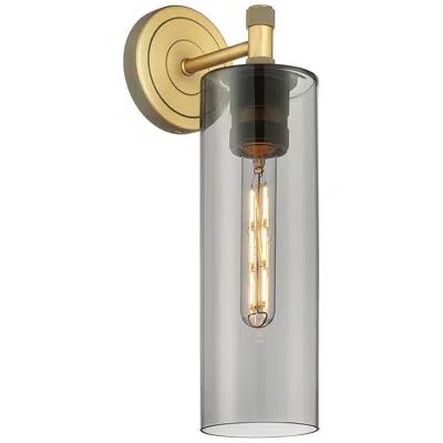 Innovations Lighting Crown Point 15.5" High Brushed Brass Sconce With Plated Smoke Glass Sh
