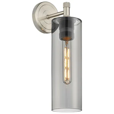Innovations Lighting Crown Point 15.5" High Satin Nickel Sconce With Plated Smoke Glass Sha