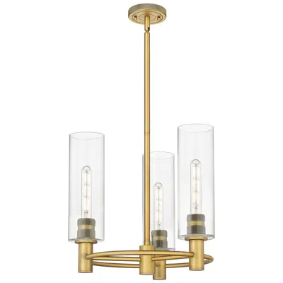 Innovations Lighting Crown Point 18"w 3 Light Brushed Brass Stem Hung Pendant With Clear Sh