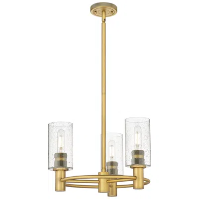Innovations Lighting Crown Point 18"w 3 Light Stem Hung Brushed Brass Pendant With Seedy Sh