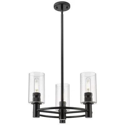 Innovations Lighting Crown Point 18"w 3 Light Stem Hung Matte Black Pendant With Seedy Shad