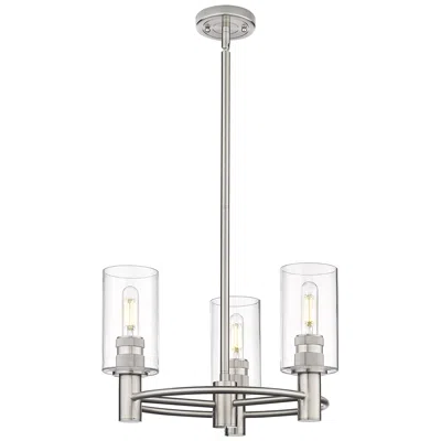 Innovations Lighting Crown Point 18"w 3 Light Stem Hung Satin Nickel Pendant With Clear Sha
