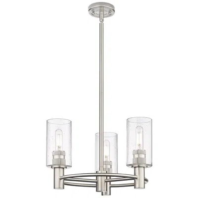 Innovations Lighting Crown Point 18"w 3 Light Stem Hung Satin Nickel Pendant With Seedy Sha