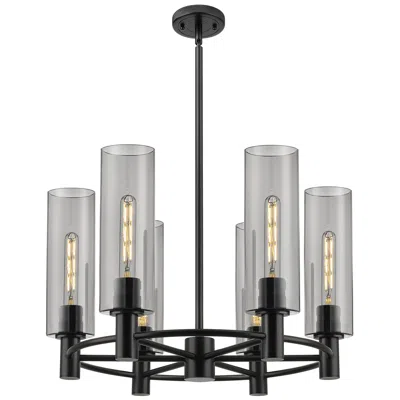 Innovations Lighting Crown Point 24"w 6 Light Black Stemmed Chandelier W/ Smoke Shade