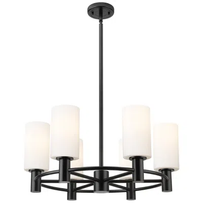 Innovations Lighting Crown Point 24"w 6 Light Black Stemmed Chandelier W/ White Shade