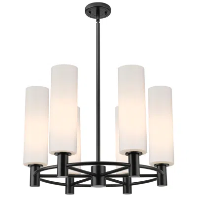 Innovations Lighting Crown Point 24"w 6 Light Black Stemmed Chandelier W/ White Shade