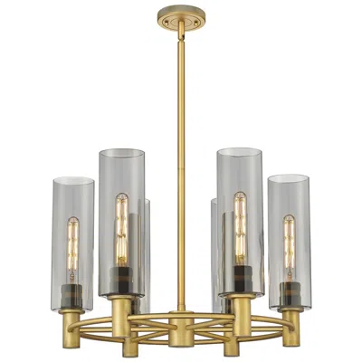 Innovations Lighting Crown Point 24"w 6 Light Brushed Brass Stemmed Chandelier W/ Smoke Sha