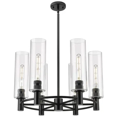Innovations Lighting Crown Point 24"w 6 Light Matte Black Stem Hung Chandelier With Clear S