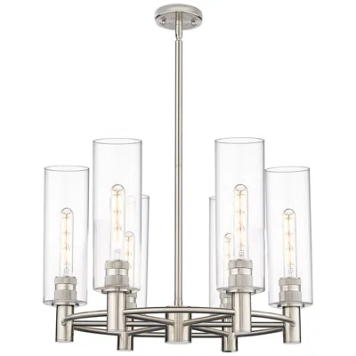 Innovations Lighting Crown Point 24"w 6 Light Polished Nickel Stemmed Chandelier W/ Clear S