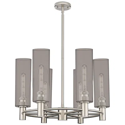 Innovations Lighting Crown Point 24"w 6 Light Polished Nickel Stemmed Chandelier W/ Smoke S