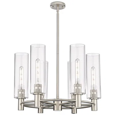 Innovations Lighting Crown Point 24"w 6 Light Satin Nickel Stem Hung Chandelier With Clear