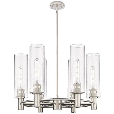 Innovations Lighting Crown Point 24"w 6 Light Satin Nickel Stem Hung Chandelier With Seedy