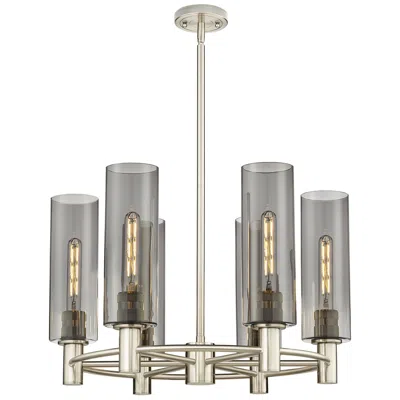 Innovations Lighting Crown Point 24"w 6 Light Satin Nickel Stemmed Chandelier W/ Smoke Shad