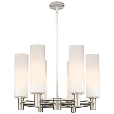 Innovations Lighting Crown Point 24"w 6 Light Satin Nickel Stemmed Chandelier W/ White Shad In Multi