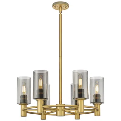 Innovations Lighting Crown Point 24"w 6 Light Stem Hung Brushed Brass Chandelier W/ Smoke S