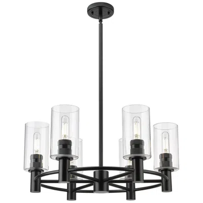 Innovations Lighting Crown Point 24"w 6 Light Stem Hung Matte Black Chandelier W/ Clear Sha