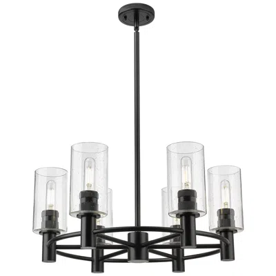 Innovations Lighting Crown Point 24"w 6 Light Stem Hung Matte Black Chandelier W/ Seedy Sha