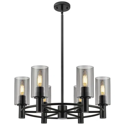 Innovations Lighting Crown Point 24"w 6 Light Stem Hung Matte Black Chandelier W/ Smoke Sha