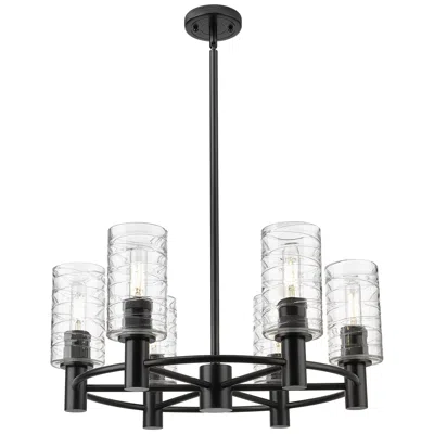 Innovations Lighting Crown Point 24"w 6 Light Stem Hung Matte Black Chandelier W/ Swirl Sha