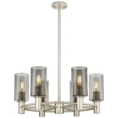 Innovations Lighting Crown Point 24"w 6 Light Stem Hung Satin Nickel Chandelier W/ Smoke Sh