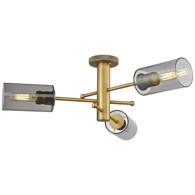 Innovations Lighting Crown Point 29.4" Wide 3 Light Brushed Brass Flush Mount With Smoke Sh