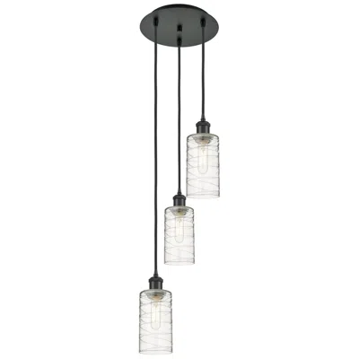 Innovations Lighting Crown Point 3 Light 13" Cord Hung Multi Pendant Black W/ Deco Swirl Shade