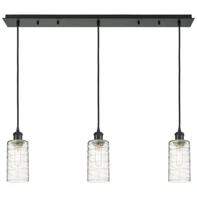 Innovations Lighting Crown Point 3 Light 37" Cord Hung Linear Pendant Black W/ Deco Swirl Shade