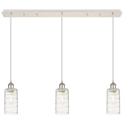 Innovations Lighting Crown Point 3 Light 37" Cord Hung Linear Pendant Nickel W/ Deco Swirl Shade