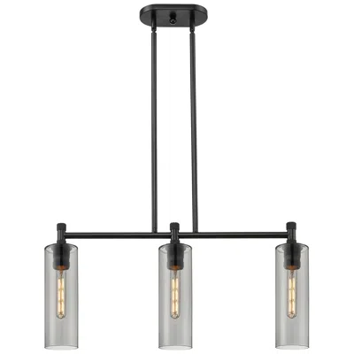 Innovations Lighting Crown Point 30.5"w 3 Light Black Stemmed Island Light W/ Smoke Shade