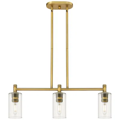 Innovations Lighting Crown Point 30.5"w 3 Light Brushed Brass Stem Island Light W/ Clear Sh