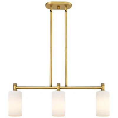 Innovations Lighting Crown Point 30.5"w 3 Light Brushed Brass Stem Island Light W/ White Sh