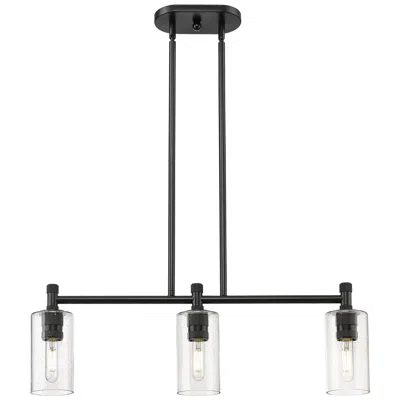 Innovations Lighting Crown Point 30.5"w 3 Light Matte Black Stem Island Light W/ Seedy Shad