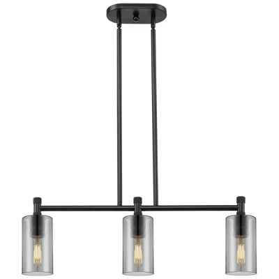 Innovations Lighting Crown Point 30.5"w 3 Light Matte Black Stem Island Light W/ Smoke Shad