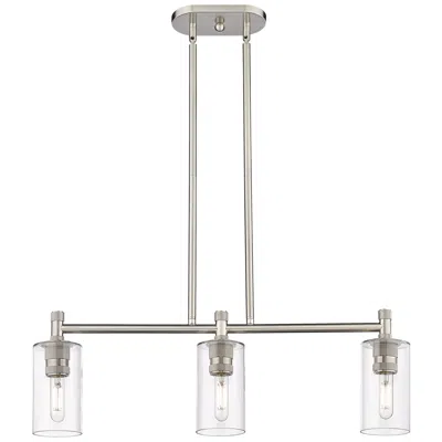 Innovations Lighting Crown Point 30.5"w 3 Light Satin Nickel Stem Island Light W/ Clear Sha