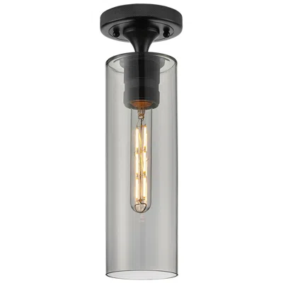 Innovations Lighting Crown Point 3.88" Wide Matte Black Flush Mount With Plated Smoke Shade