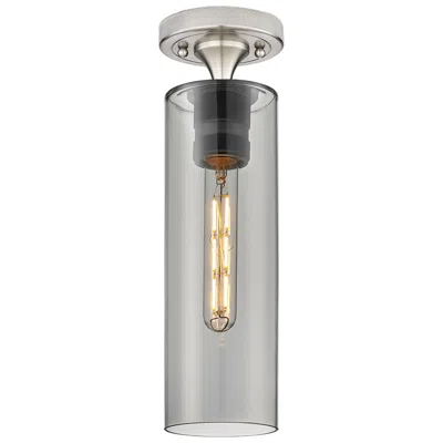 Innovations Lighting Crown Point 3.88" Wide Satin Nickel Flush Mount With Plated Smoke Shad