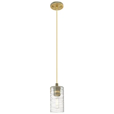 Innovations Lighting Crown Point 3.88"w Brushed Brass Cord Hung Pendant With Deco Swirl Sha