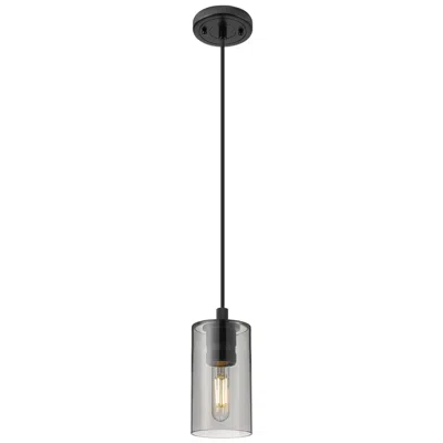 Innovations Lighting Crown Point 3.88"w Matte Black Cord Hung Pendant With Plated Smoke Sha