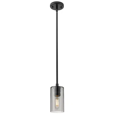Innovations Lighting Crown Point 3.88"w Matte Black Stem Hung Pendant With Plated Smoke Sha