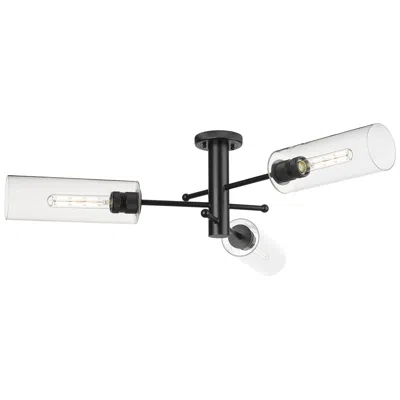 Innovations Lighting Crown Point 39.25" Wide 3 Light Matte Black Flush Mount With Clear Sha