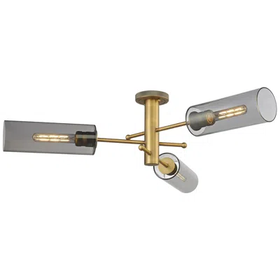 Innovations Lighting Crown Point 39.25"w 3 Light Brushed Brass Flush Mount W/ Plated Smoke