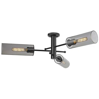 Innovations Lighting Crown Point 39.25"w 3 Light Matte Black Flush Mount With Plated Smoke