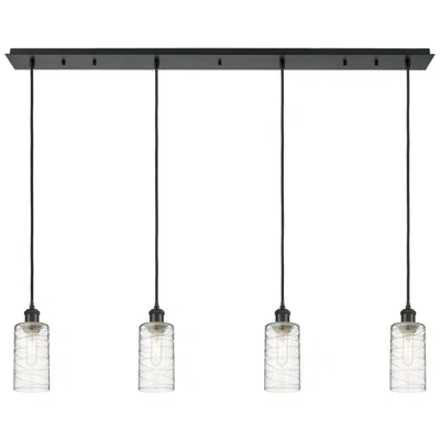 Innovations Lighting Crown Point 4 Light 49" Cord Hung Linear Pendant Black W/ Deco Swirl Shade